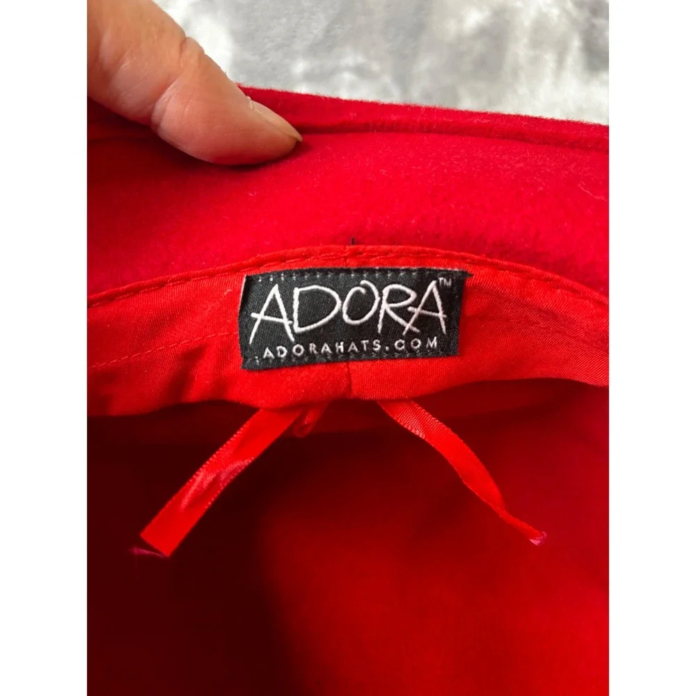 Adora Red Wool Felt Cloche Hat Black Pleated Band Vintage Style Women Accessory
